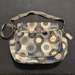 Coach Signature Snaphead F18377 Blue Multifunction Diaper Baby Messenger Bag Pad